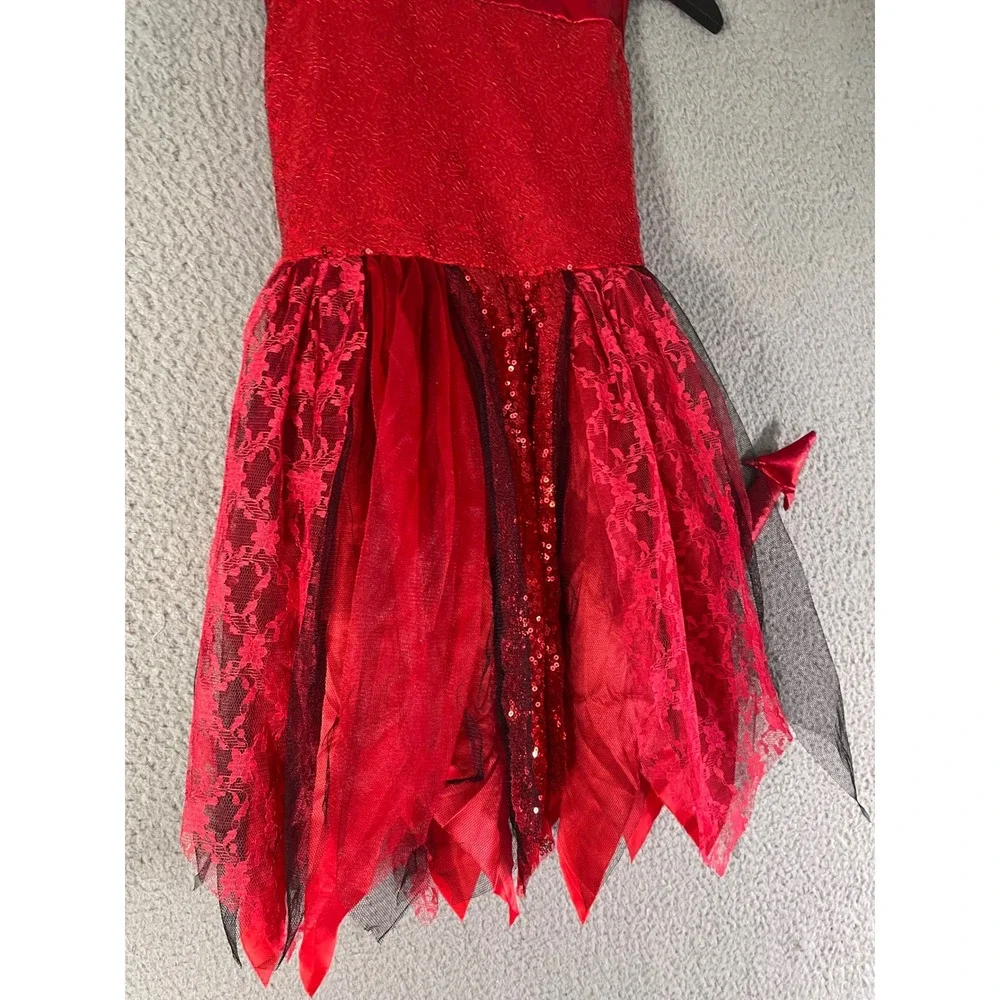 Spirit Halloween Girls Red Devil Costume Dress‎ Size S Sparkle Lace Tail